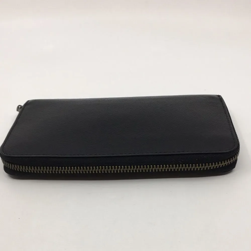 Coach Baseball Stitch Accordion Zip Wallet Black Smooth Calf Leather Unisex